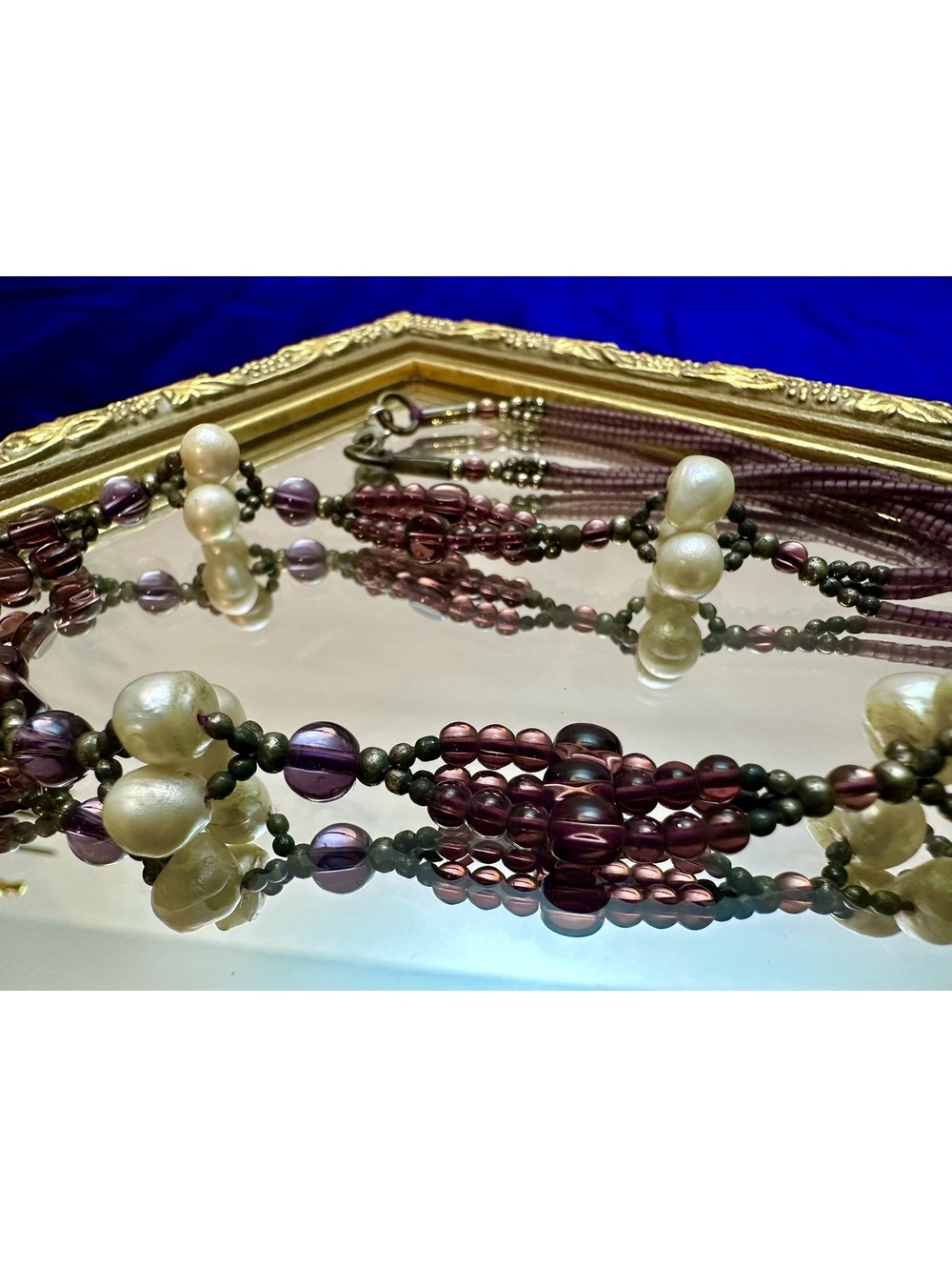 Vintage Multi-Strand Bohemian Necklace Freshwater Pearls Purple Glass Beads